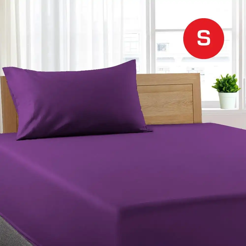 Single Size Purple Color Poly Cotton Fitted Sheet + Pillowcase