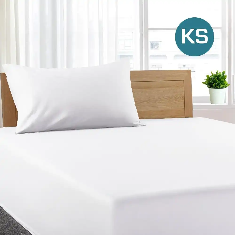 King Single Size White Color Poly Cotton Fitted Sheet + Pillowcase