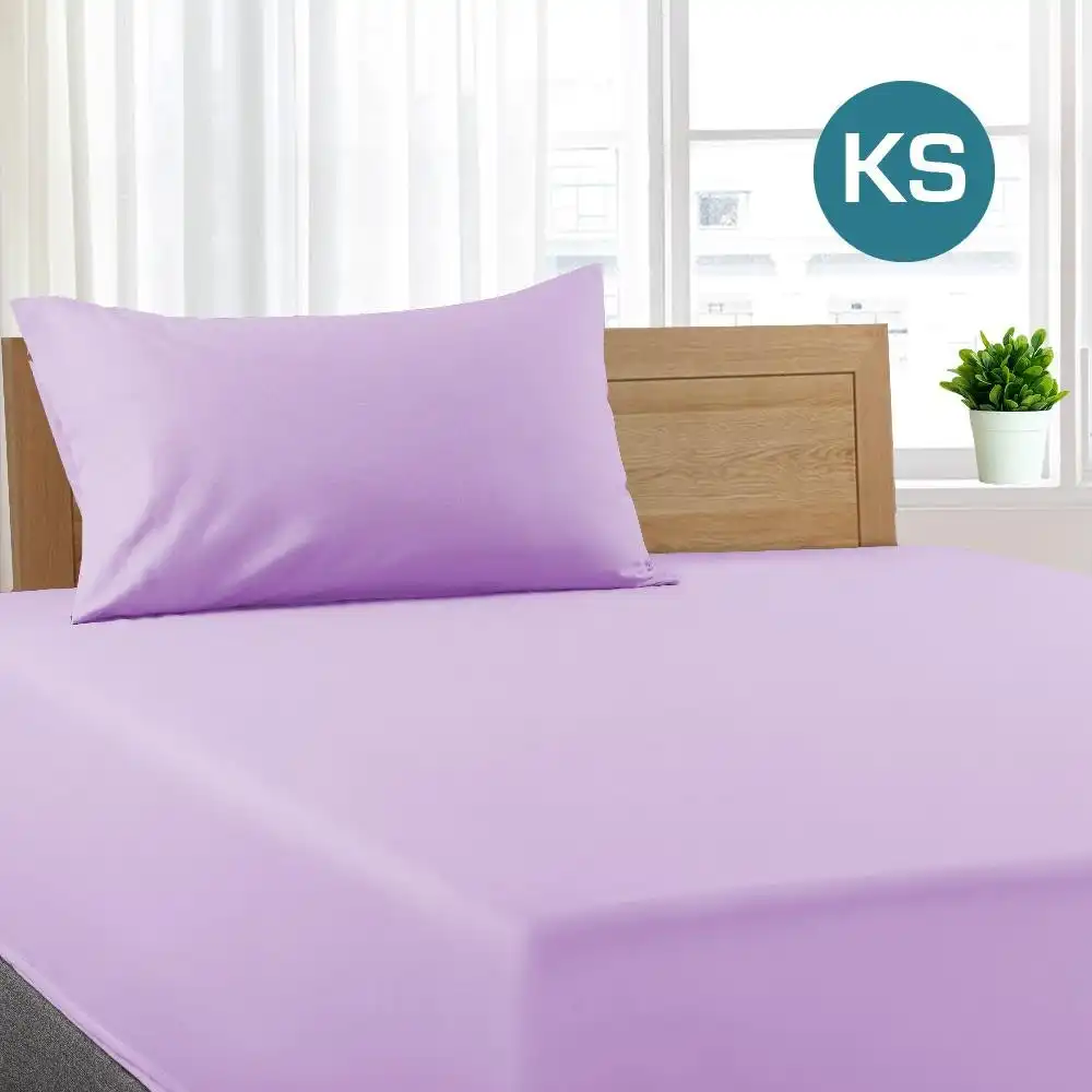 King Single Size Lilac Color Poly Cotton Fitted Sheet + Pillowcase