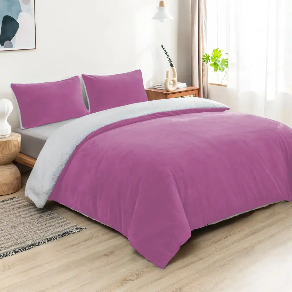 Luxor 2 in 1 Teddy Fleece Sherpa Duvet Cover Set and Blanket Lilac