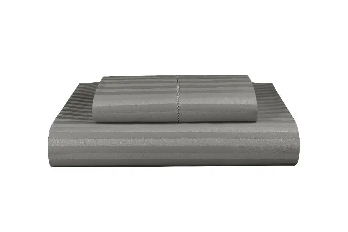 Grey 1000TC Microfibre 1cm Stripe Quilt Cover Set
