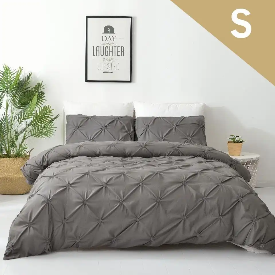 Diamond Embroidery Pintuck Quilt/Duvet Cover Set-Stone