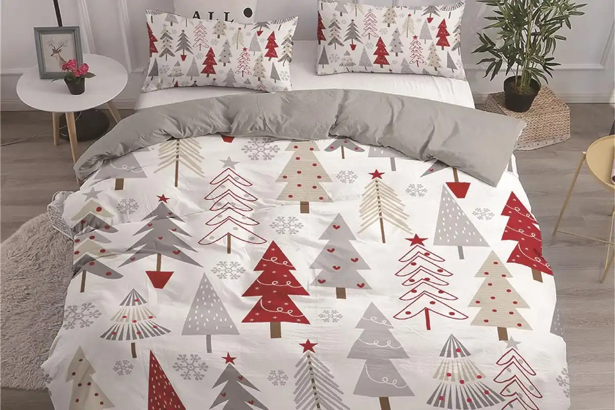 Xmas Tree White Christmas Design Soft Quilt Duvet Doona Cover Set