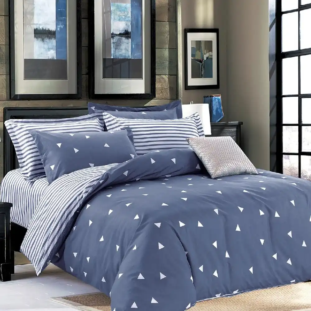 Blue Triangles Design Soft Quilt Doona Duvet Cover PIllowcase Set
