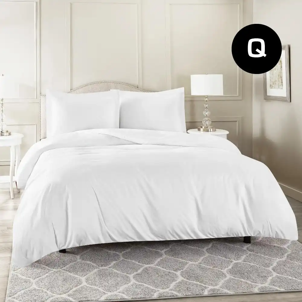 Queen Size White Color 1000TC 100% Cotton Quilt Doona Duvet Cover Pillowcase Set