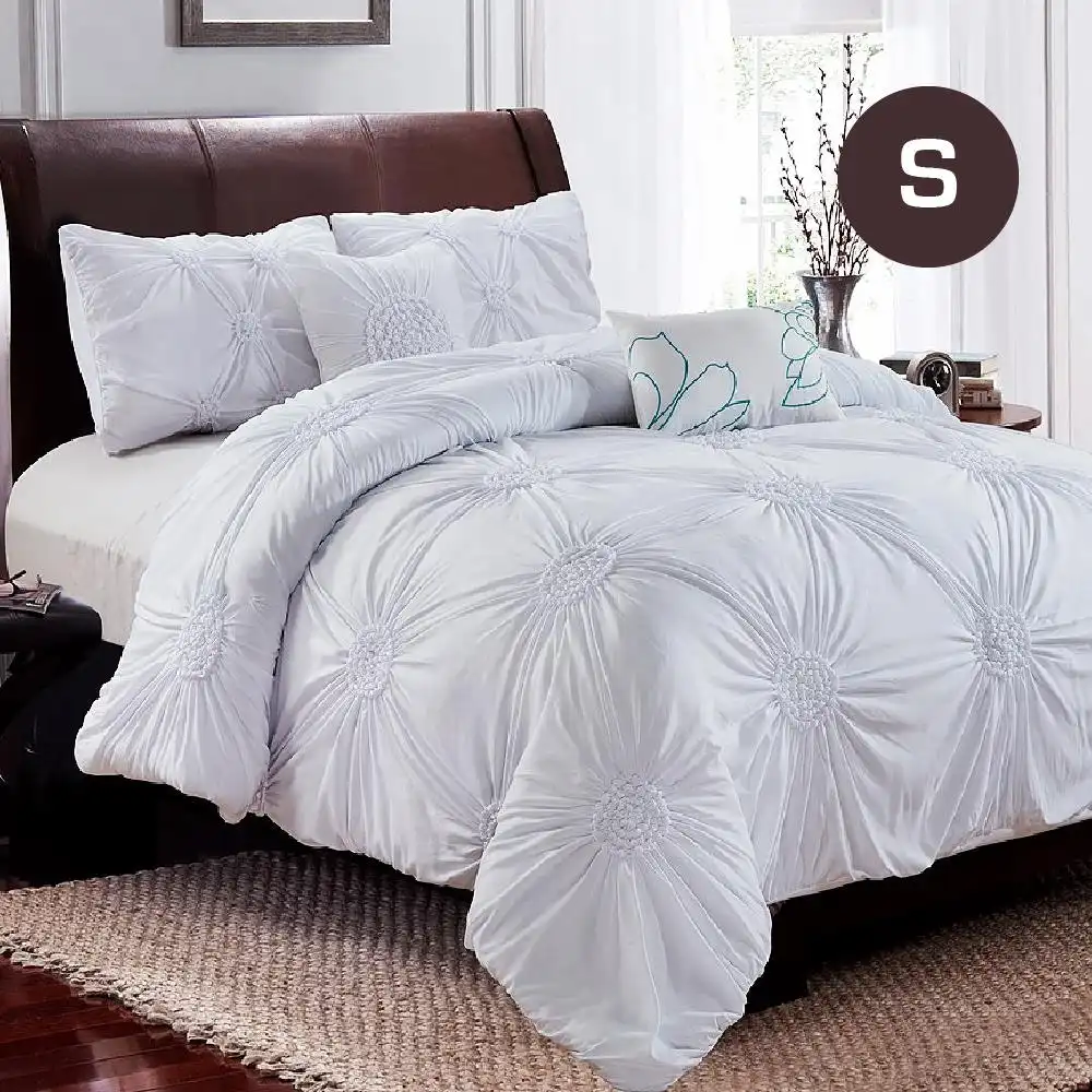 Snow Circle Ruched Large Diamond Pintuck Dyed Quilt Doona Duvet Cover Pillowcase Set