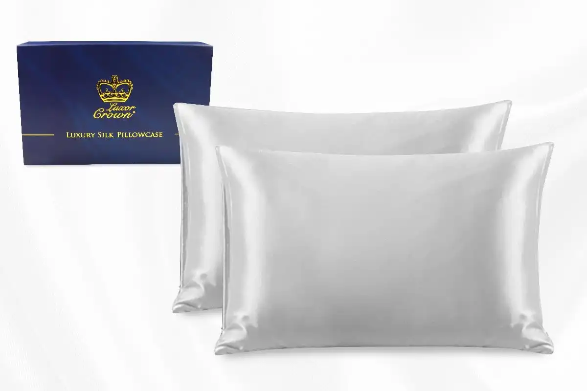 Two Pieces 100% Pure Two-Side Mulberry Silk Pillowcase Silver