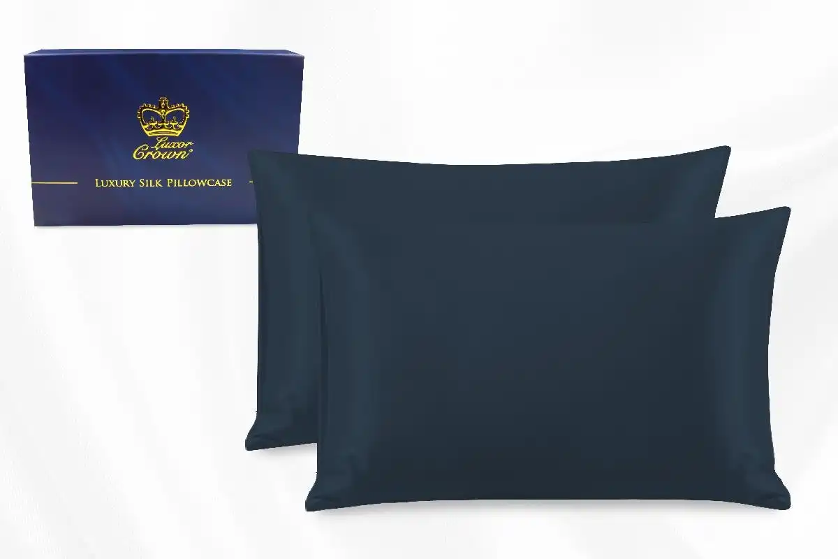 Two Pieces 100% Pure Two-Side Mulberry Silk Pillowcase Charcoal Blue