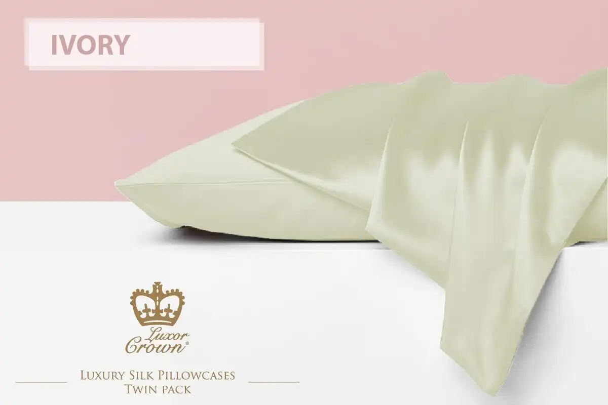 Luxor Crown Set of 2 Mulberry Silk Pillowcases IVORY