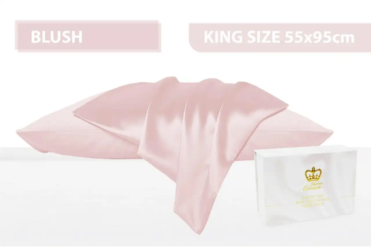 Luxor Crown Set of 2 King Size Mulberry Silk Pillowcases 55cm x 95cm BLUSH
