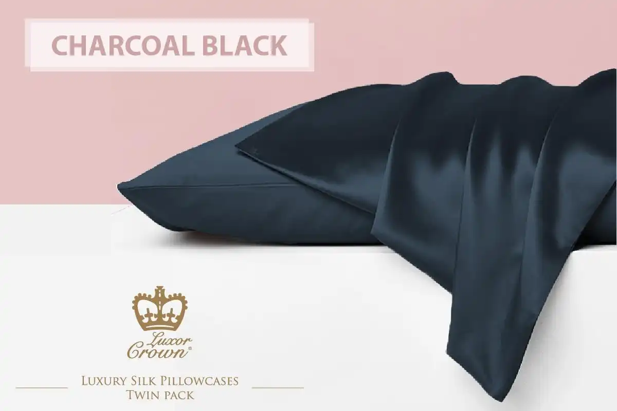 Two Mulberry Silk Pillowcases CHARCOAL BLACK