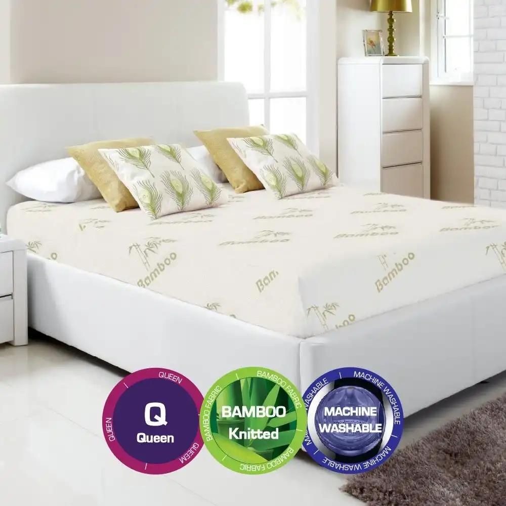 Bamboo Print Fully Fitted Mattress Protector -Queen