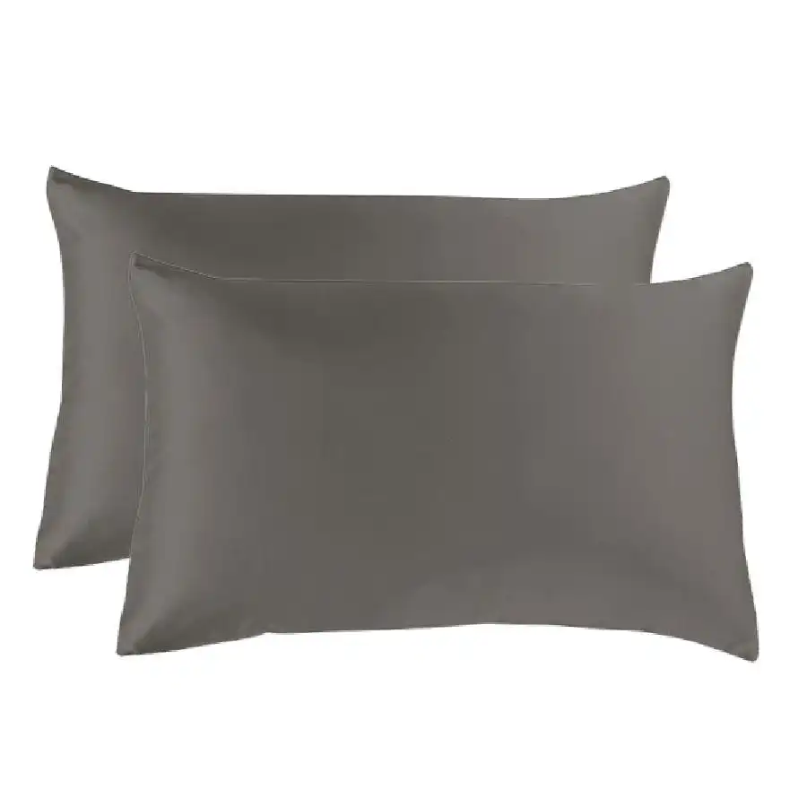 Two Silky/Silk Feel Satin Pillowcases-Grey