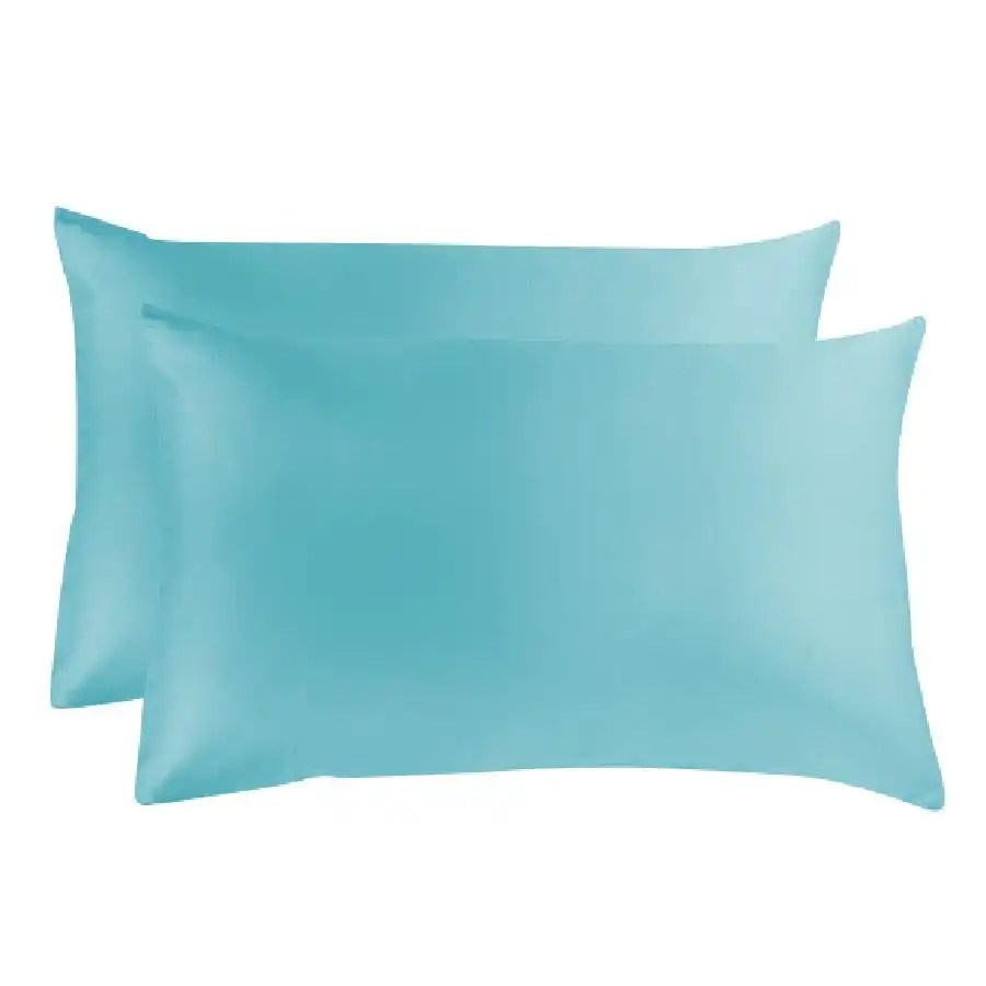 Two Silky/Silk Feel Satin Pillowcases-Aquamarine
