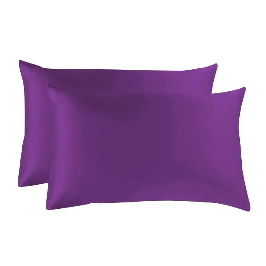Two Silky/Silk Feel Satin Pillowcases-Purple