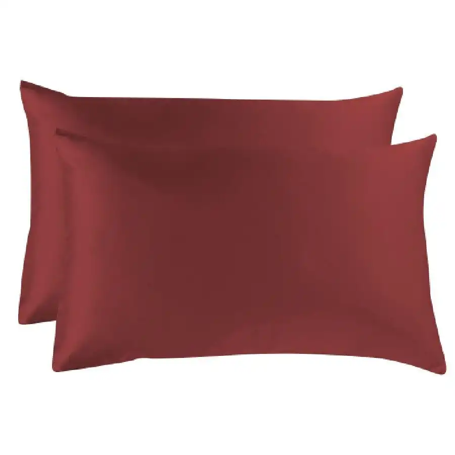 Two Silky/Silk Feel Satin Pillowcases-Burgundy