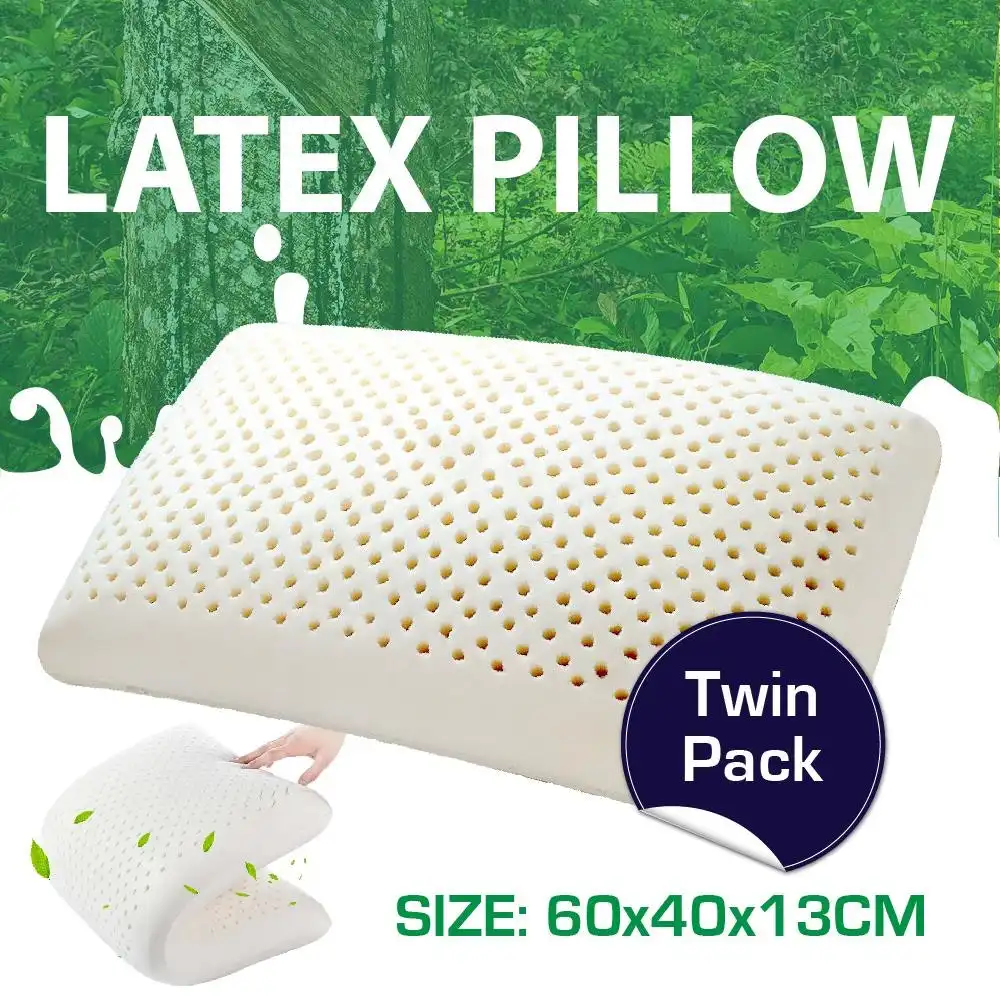 Twin Pack 100% NATURAL FLAT LATEX PILLOW With FINE WHITE STRETCH COVER