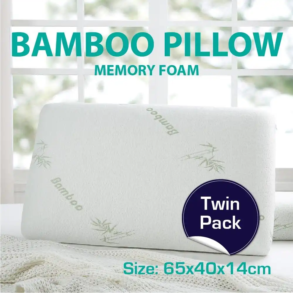 Twin Pack Bamboo Memory Foam Fabric Fibre Cover Standard Pillows
