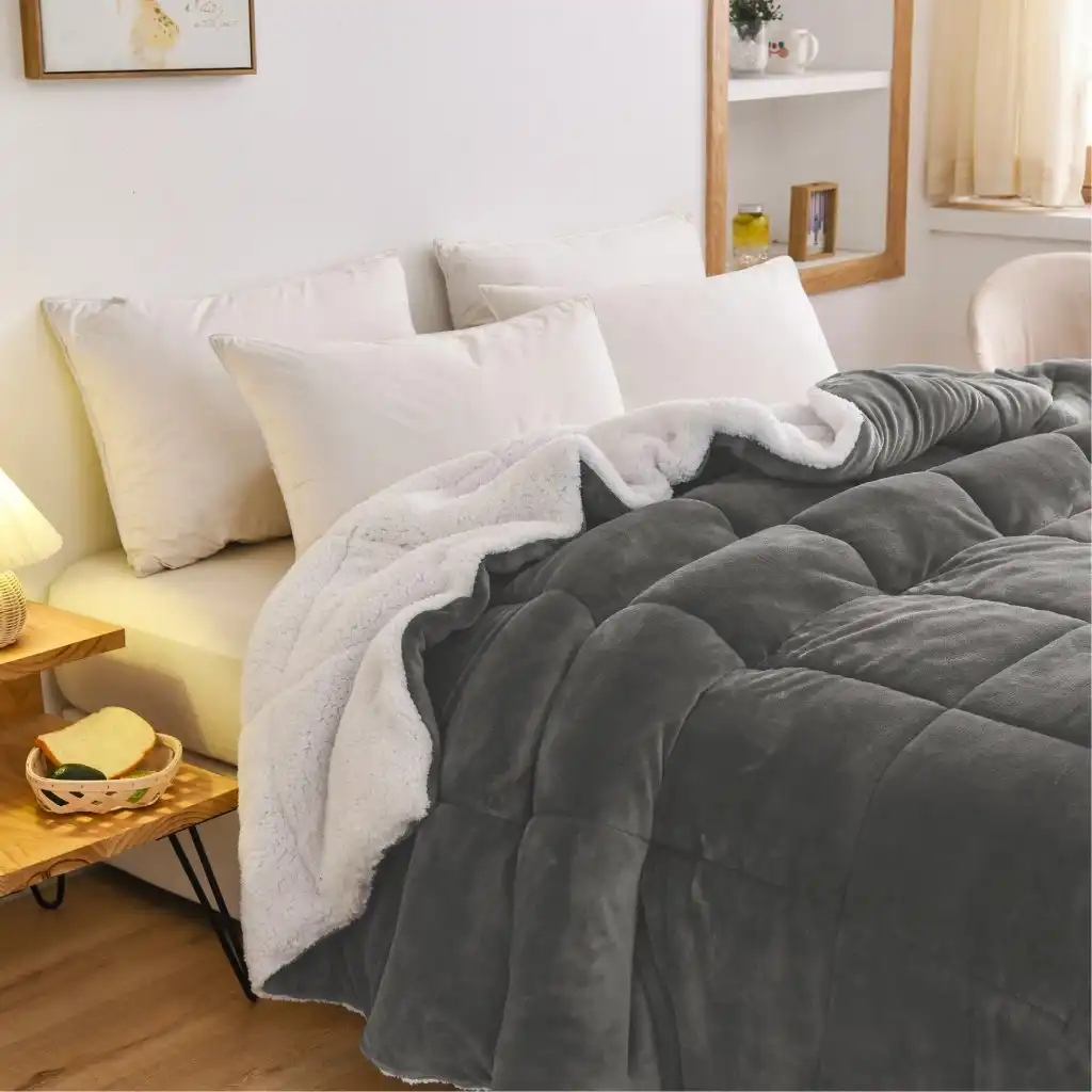 Aus Made Charcoal Luxor Teddy Bear Fleece 700GSM Winter Super Warm Quilt Comforter