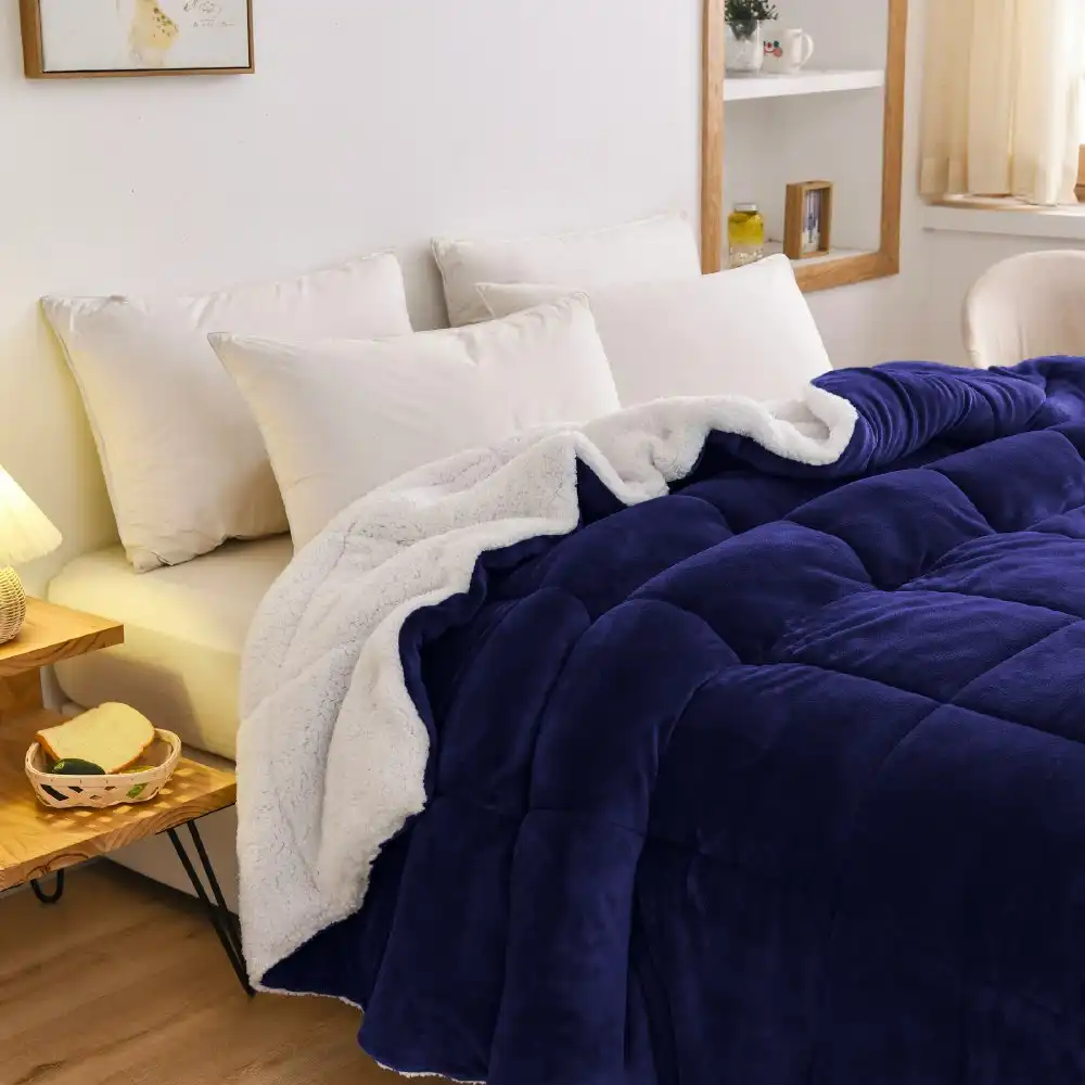 Aus Made Midnight Luxor Teddy Bear Fleece 700GSM Winter Super Warm Quilt Comforter