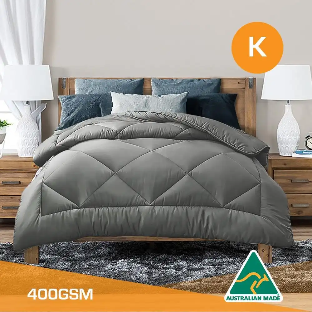 King Size Aus Made All Season Soft Bamboo Blend Quilt Grey Cover