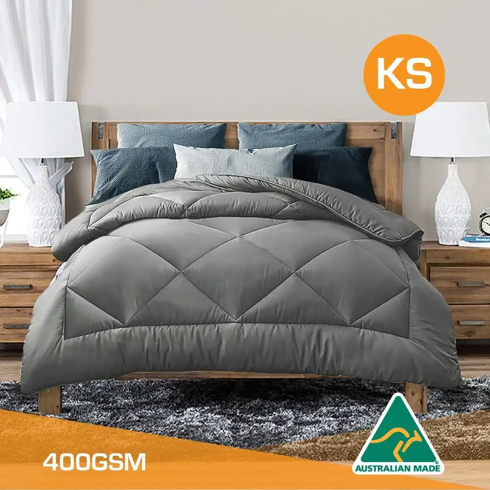 King Single Size Aus Made All Season Soft Bamboo Blend Quilt Grey Cover