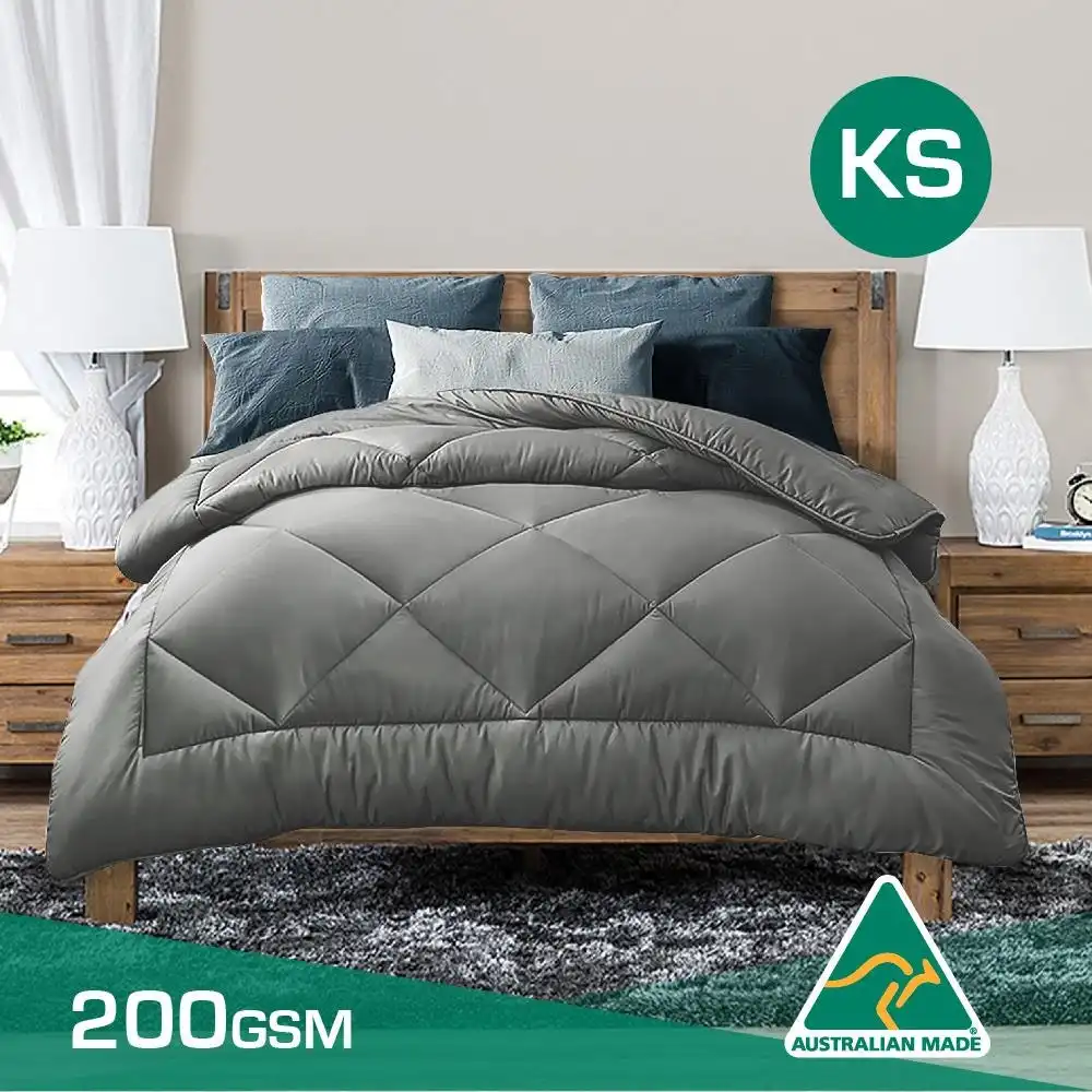 King Single Size Aus Made Summer Weight Soft Bamboo Blend Quilt Grey Cover