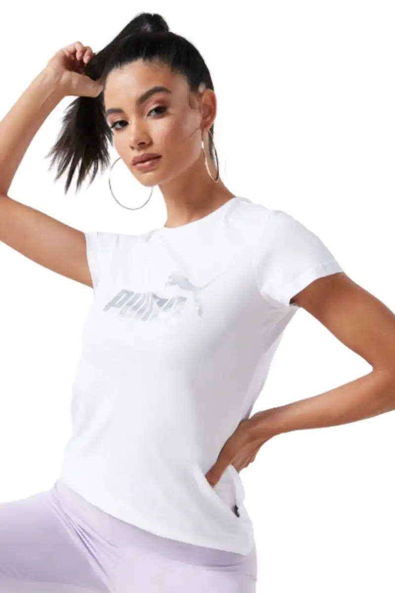 Puma | Womens Essential Metallic Logo Tee (White)