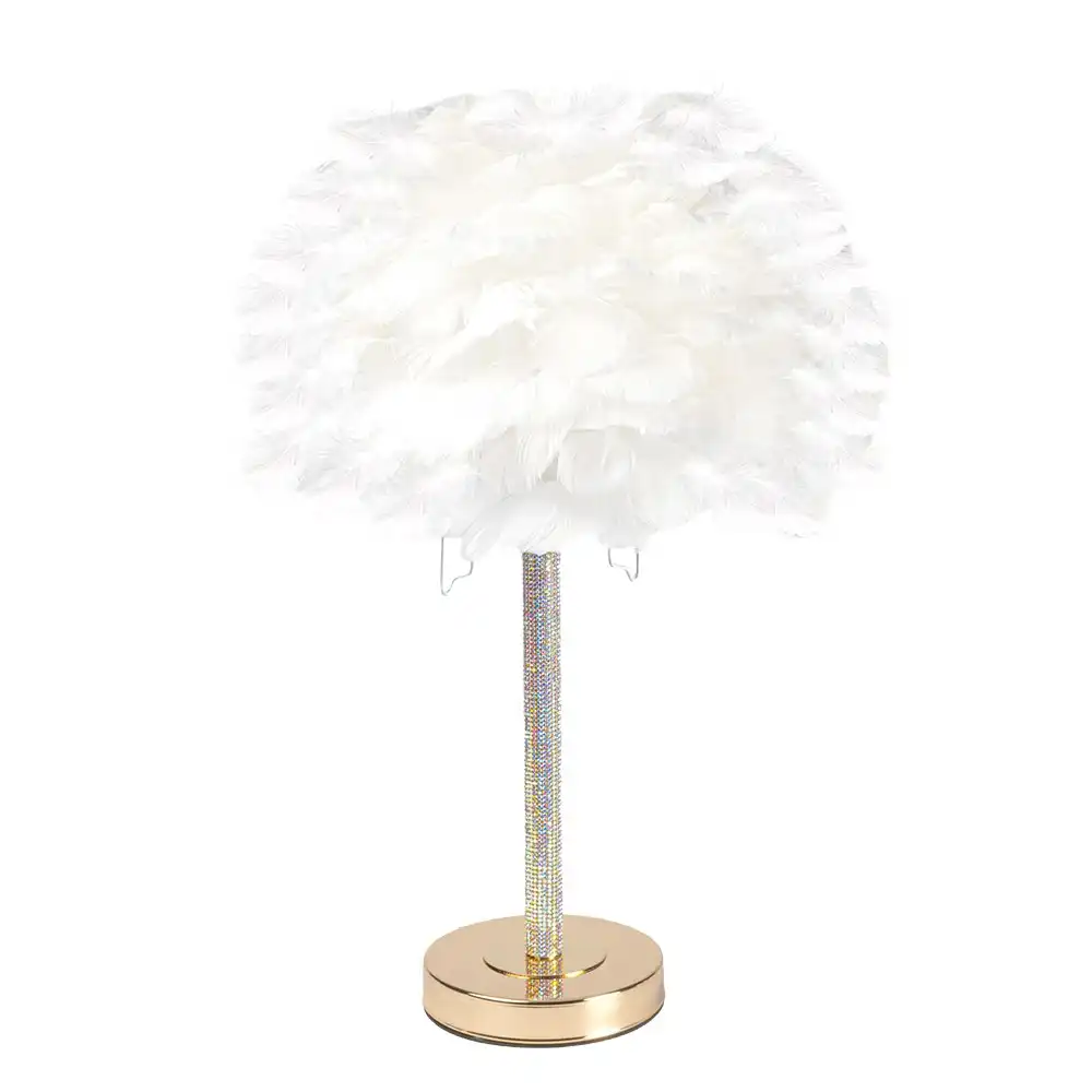 Freya & Sol White Feather Table Lamp With Crystal Stand