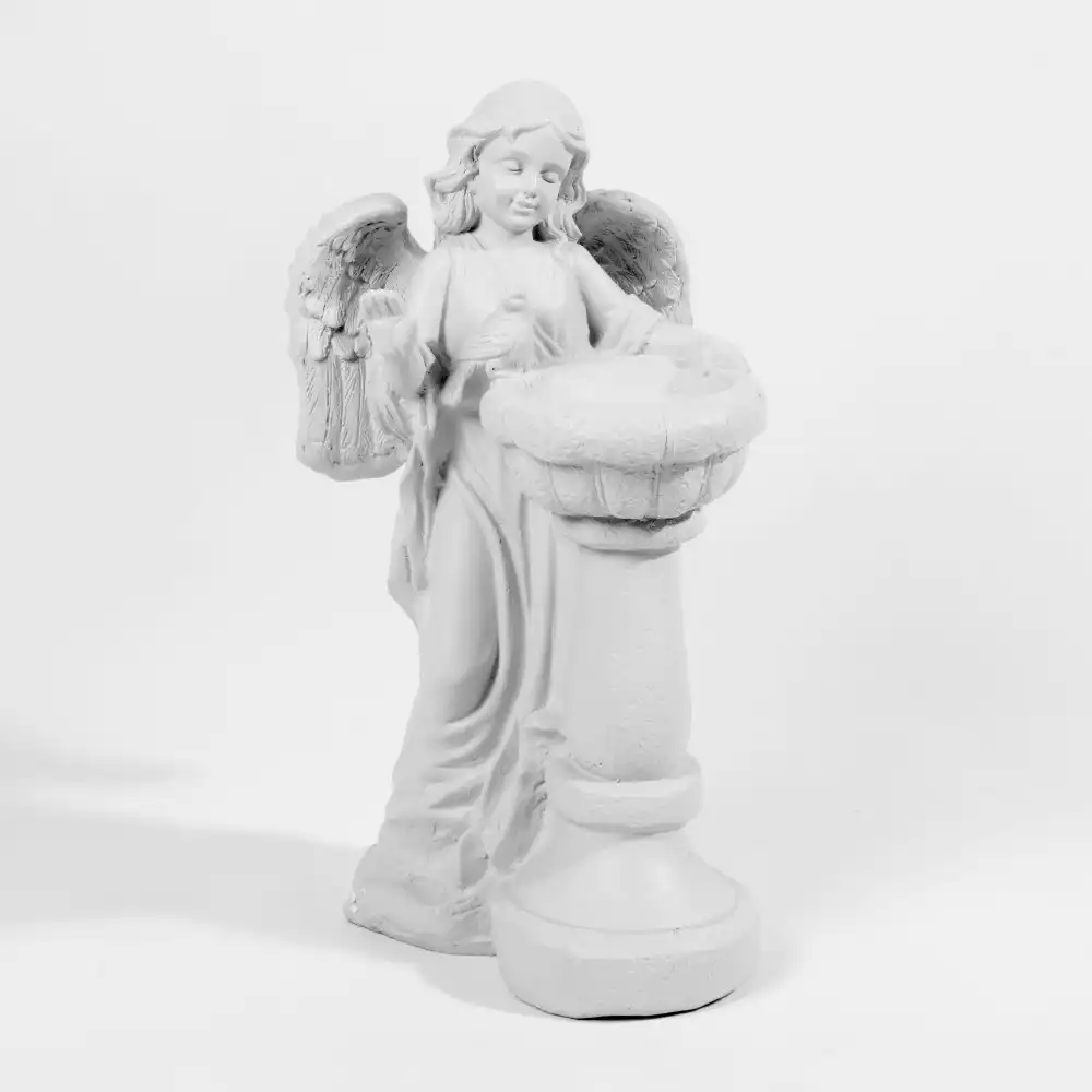 Simple Zen Angel Praying With Mini Bird Bath Statue