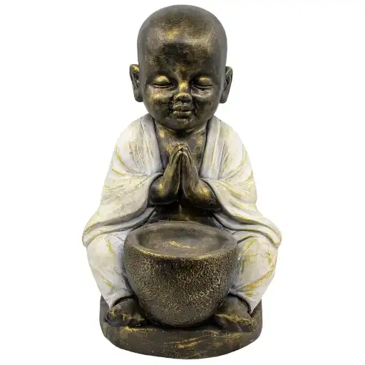 Simple Zen Monk Praying With Bowl Statue