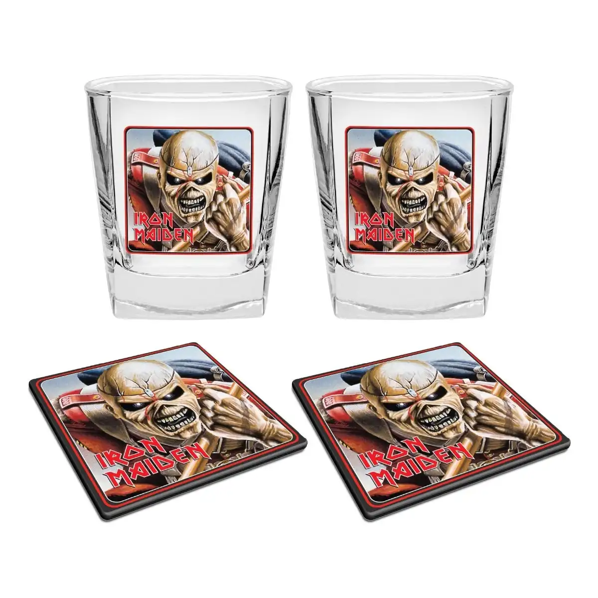 Iron Maiden Trooper Set of 2 Spirit Glasses And Coaster Gift Pack