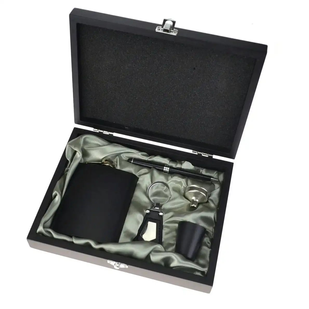 Vidori Hip Flask Gift Boxed Set   Black