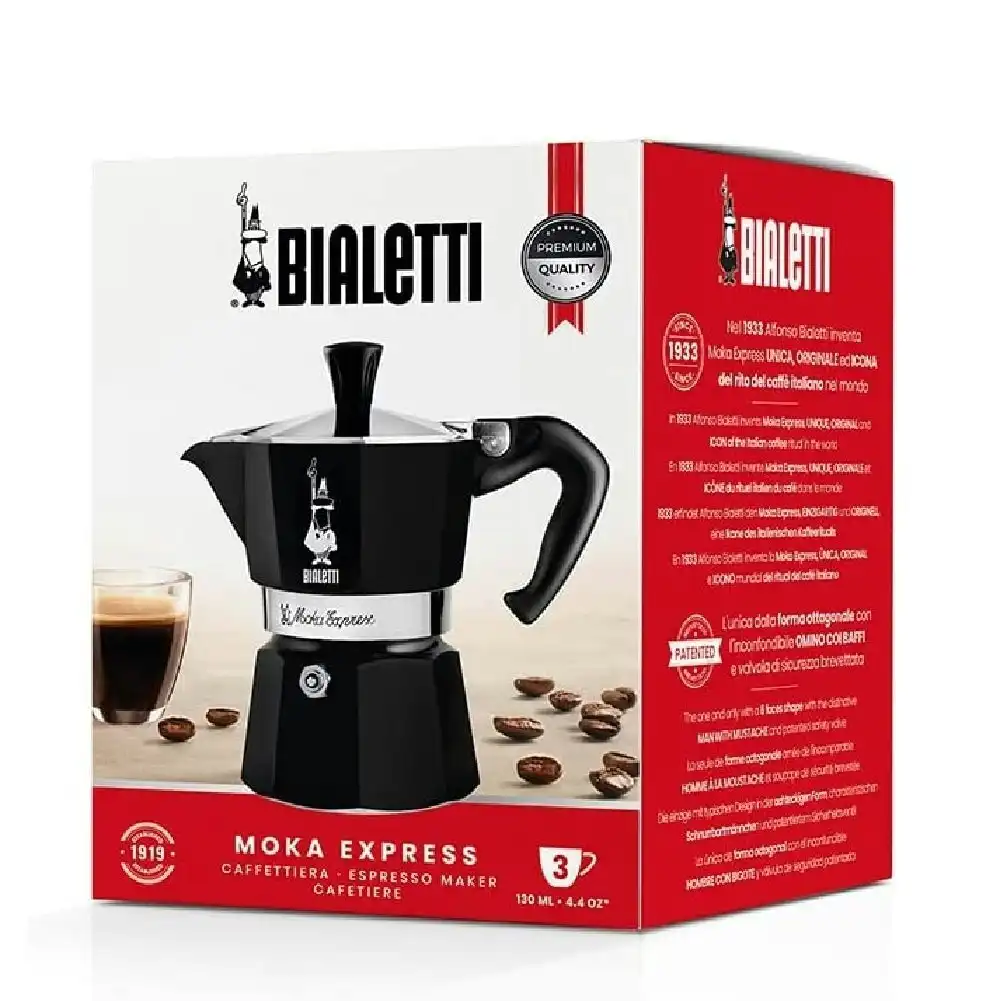 Bialetti Moka 3 Cup Black Espresso Maker