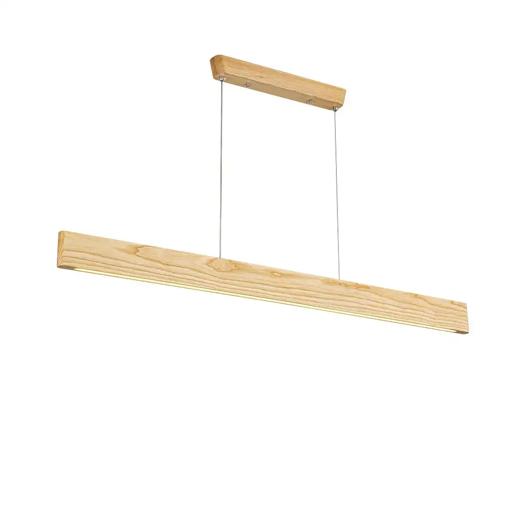 Krear 150CM Wooden Pendant Light Flat LED Strips Linear Lighting Ash Wood