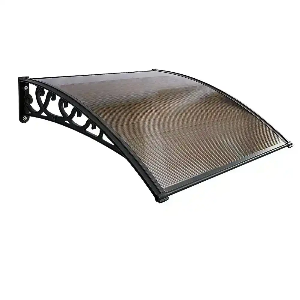 Groverdi Window Door Awning Outdoor Canopy Patio Rain Shield Cover DIY 1Mx1.2M Black Tawny