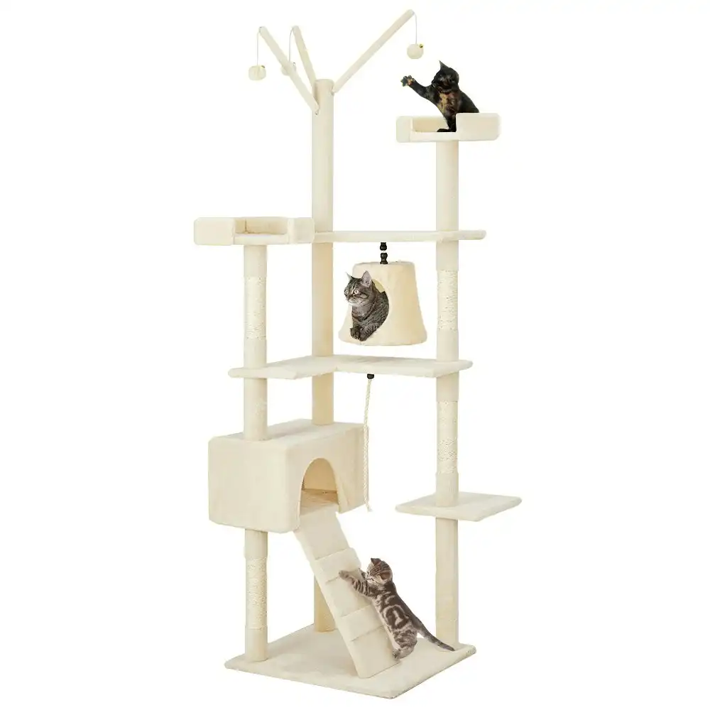 Taily Cat Tree 210CM Cat Scratching Post Scratcher Tower Cat Pet Toy Condo House Beige