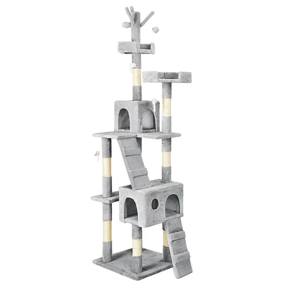 Taily Cat Tree Scratching Post Scratcher Tower Condo House Pet Toy Ceiling High 200CM Light Grey
