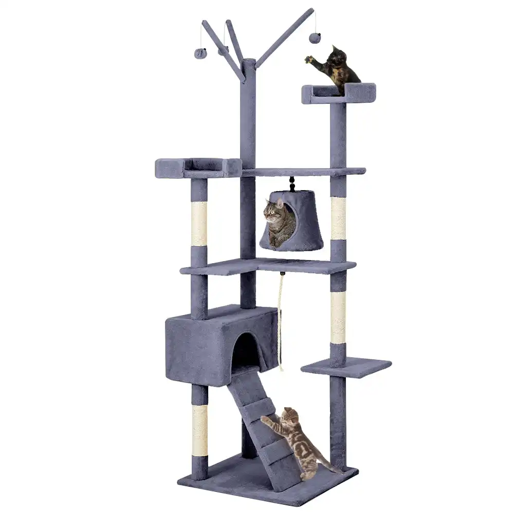 Taily Cat Tree 210CM Cat Scratching Post Scratcher Tower Cat Pet Toy Condo House Grey