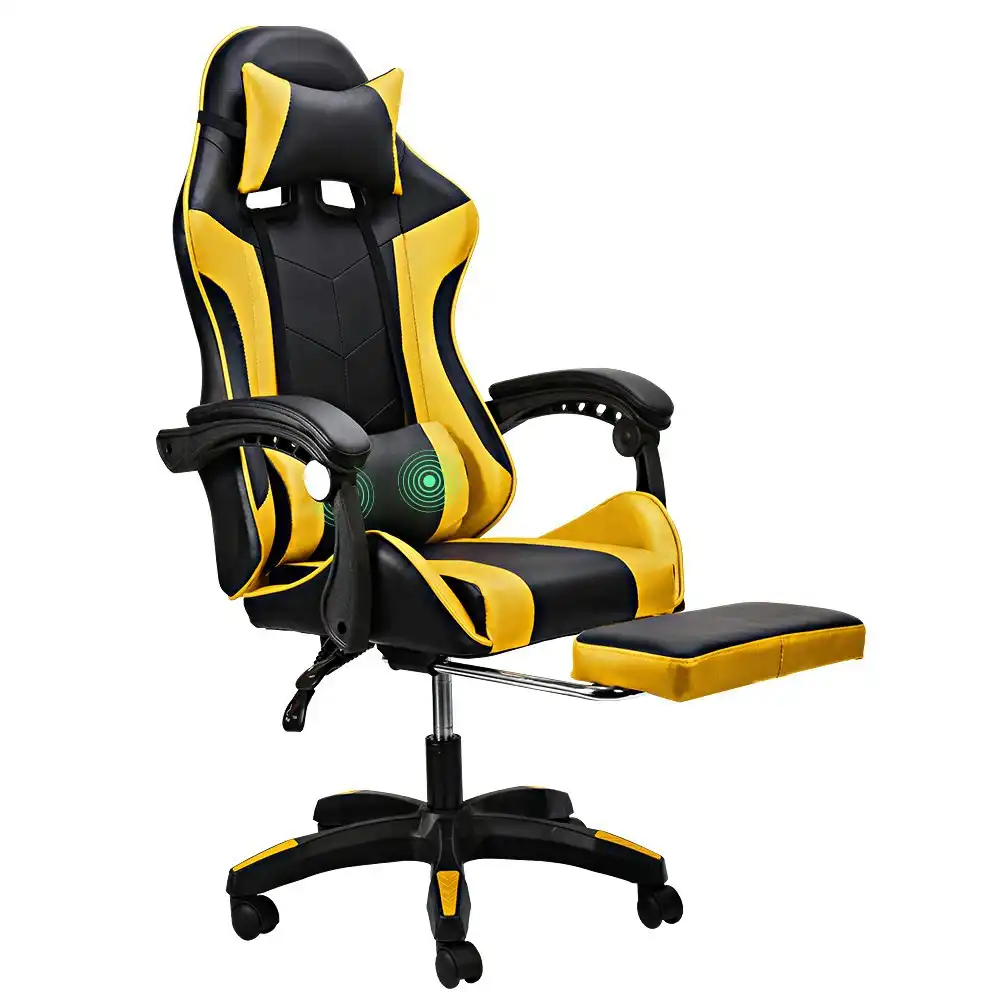 Furb Gaming Chair Two Point Massage Lumbar Recliner Leather Office Chair Yellow