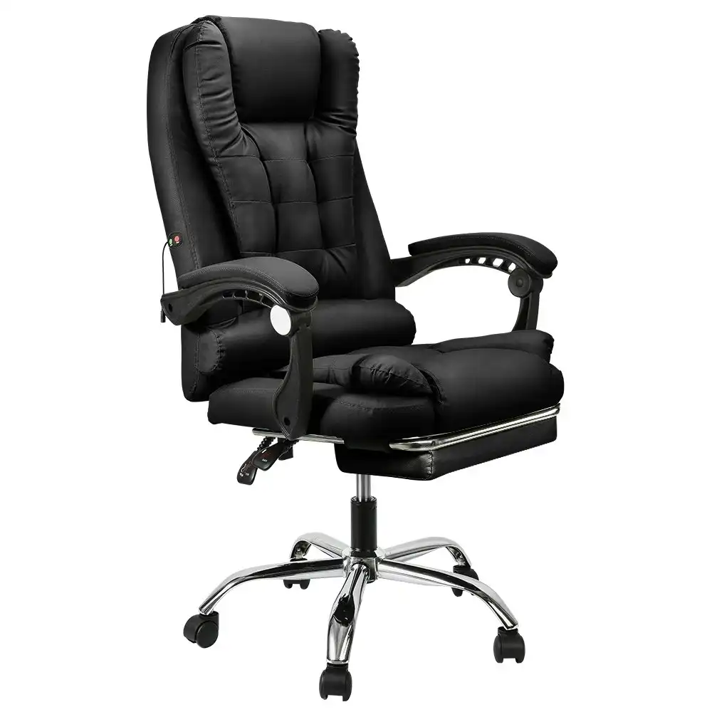 Furb Massage Office Chair Executive PU leather Seat Ergonomic Support Footrest Black