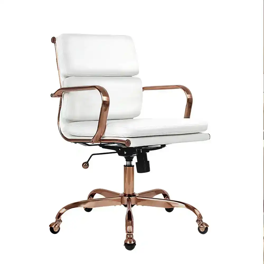 Furb Executive Office Chair Ergonomic Mid-Back PU Leather Rose Gold White