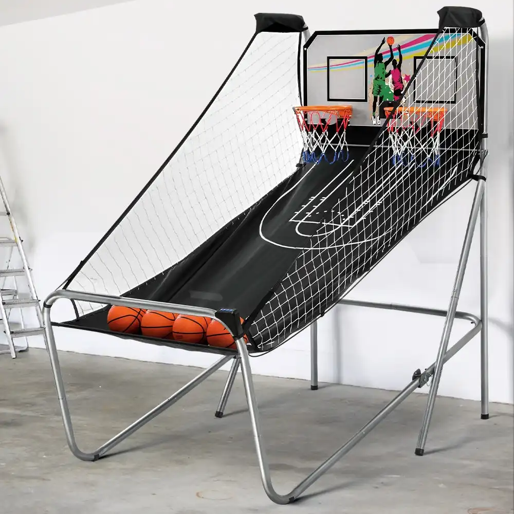 Arcade Basketball Game Foldable 8 Games Electronic Scoring Double Shot 4 Balls Indoor Outdoor for Kids Adults