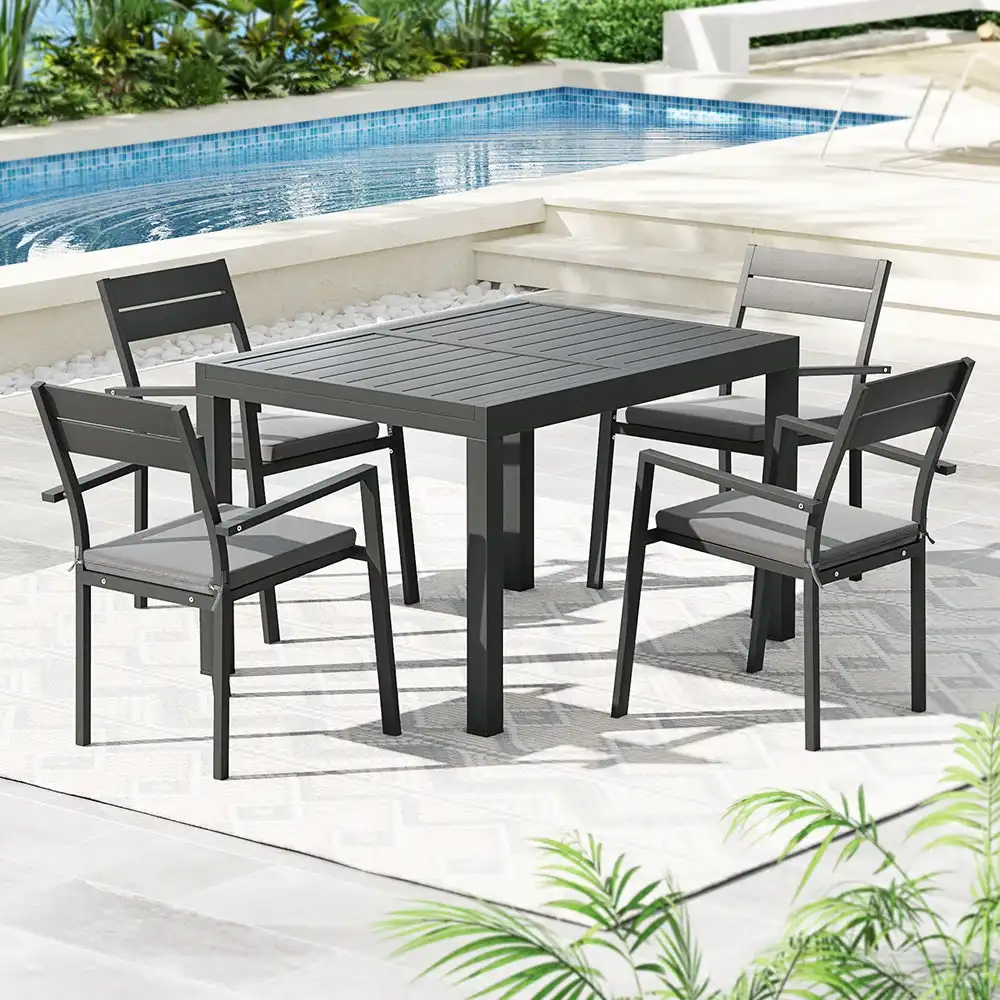 Gardeon 5pcs Outdoor Dining Set 4-Seater Aluminum Extension Table