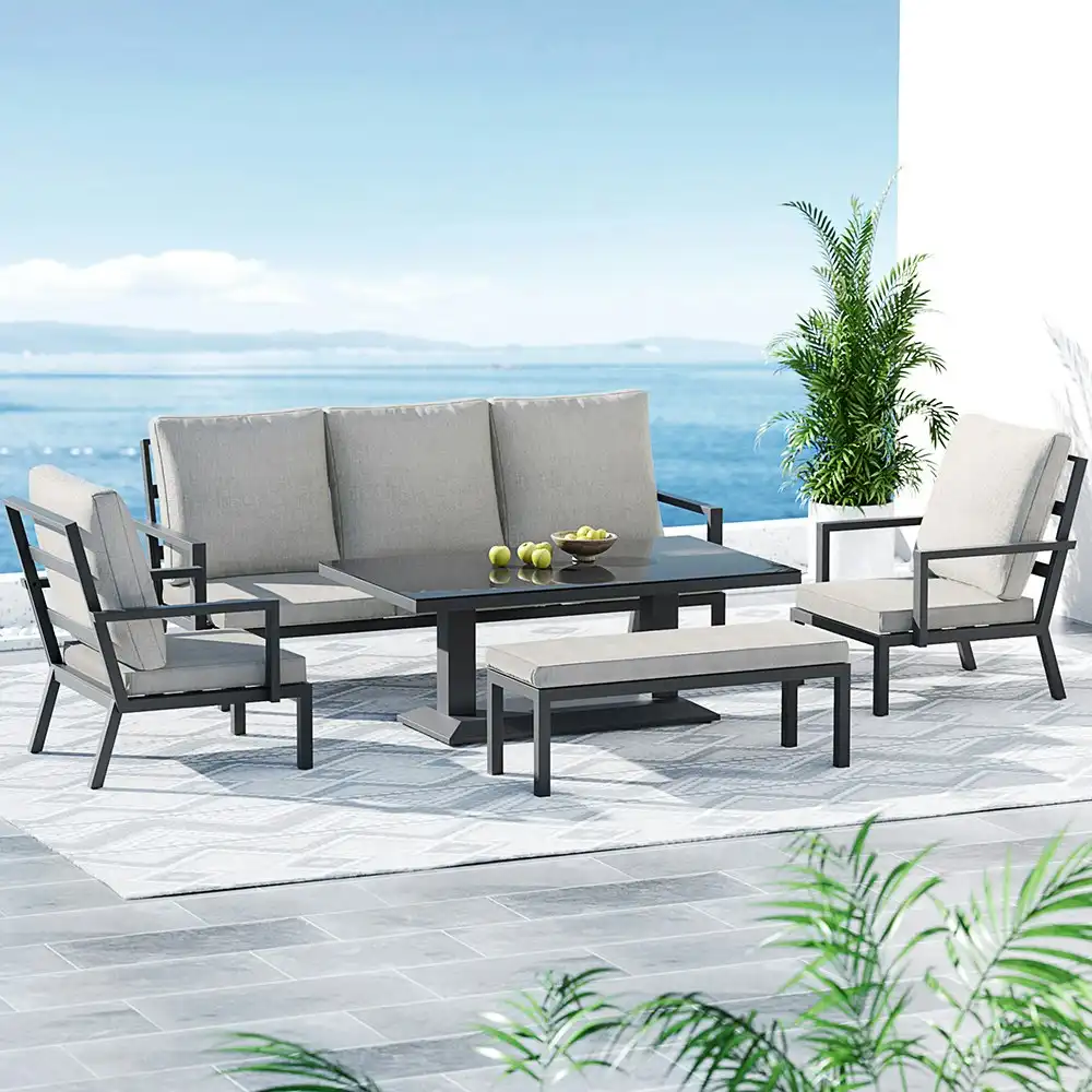Gardeon 5pcs Outdoor Sofa Set with Bench 7-Seater Aluminium