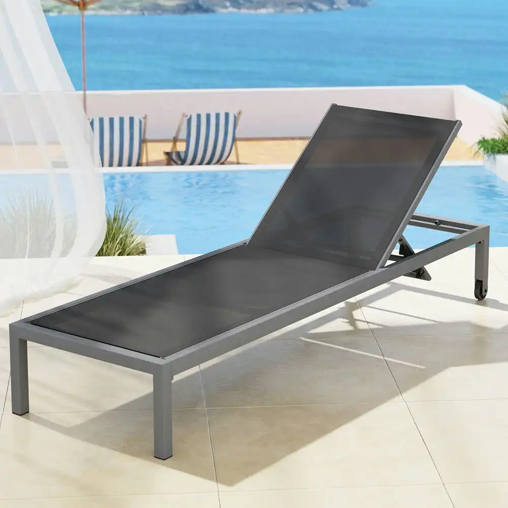 Gardeon Sun Lounger Outdoor Lounge Chair Patio Furniture Aluminium Wheels Pool