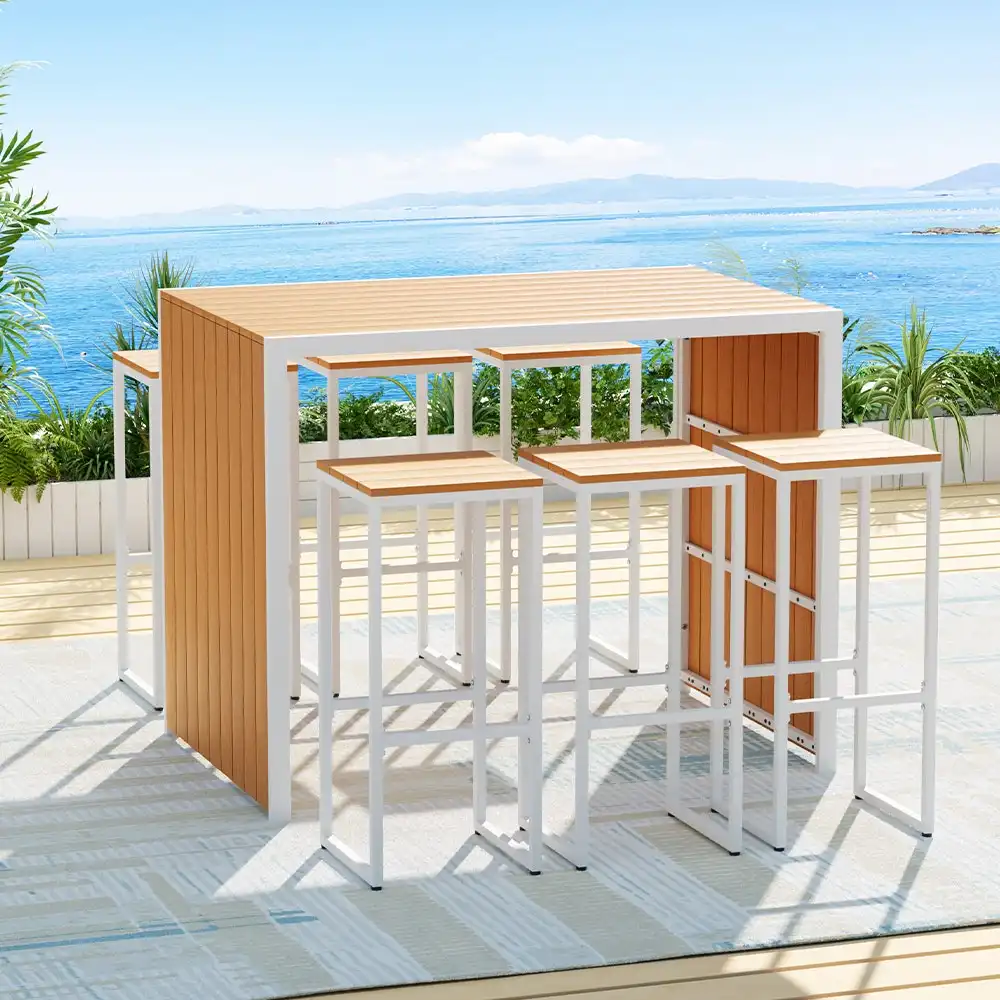 Gardeon 7PCS Outdoor Bar Table Chairs Patio Bistro Set 6 Seater
