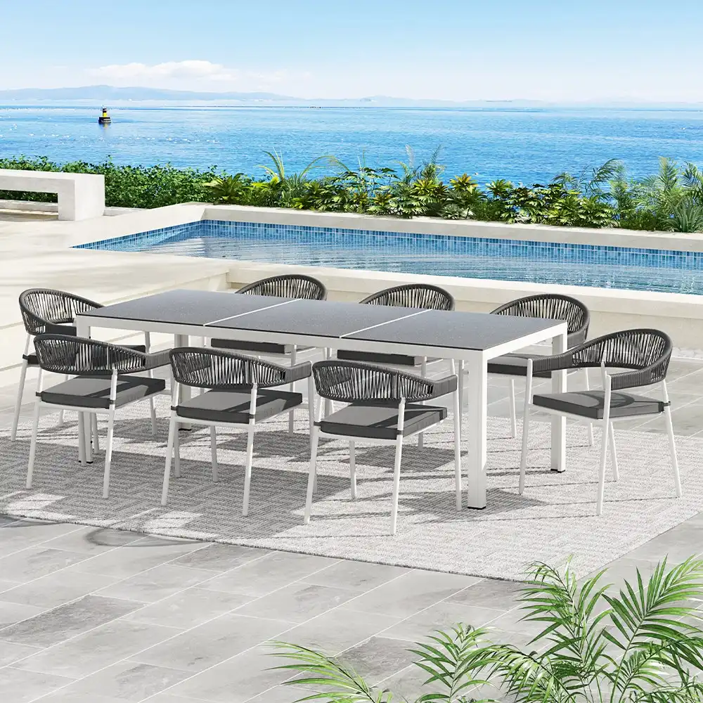 Gardeon 9pcs Outdoor Dining Set Table Chairs Rope Lounge Setting 8-seater