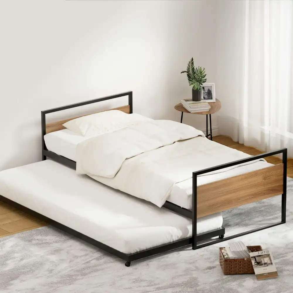 Artiss Bed Frame 2x Single Size Metal Trundle Daybed DEAN