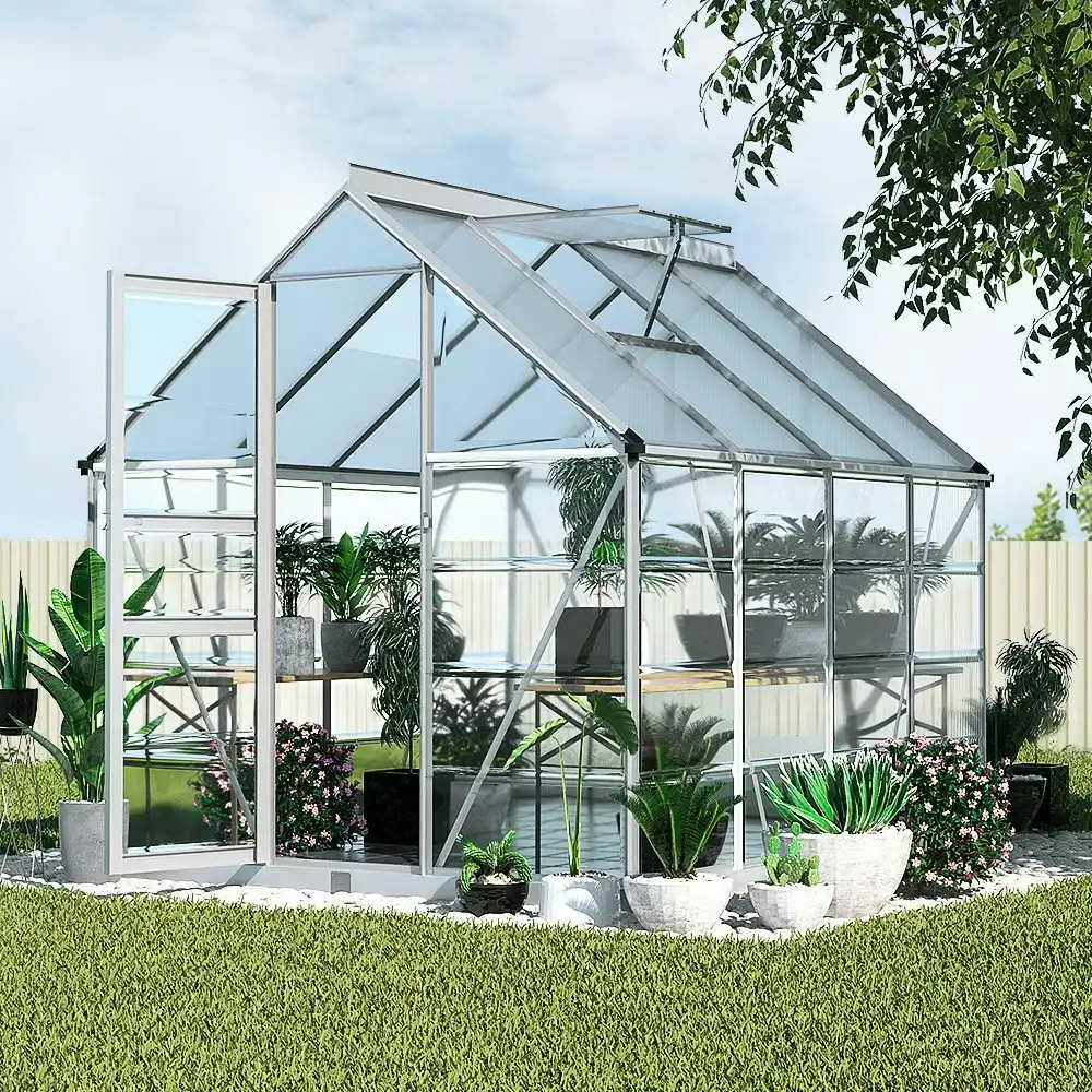 Greenfingers Greenhouse Aluminium Polycarbonate Green House Garden Shed 248x189x200 cm
